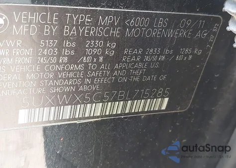 2011 BMW X3 xDrive28I z USA, uszkodzony, nr VIN 5UXWX5C57BL715285